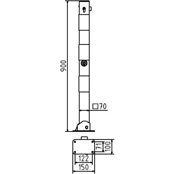 Absperrpfosten 70 x 70 mm umlegbar mit Profilzylinderschloss und Dreikantverschluss