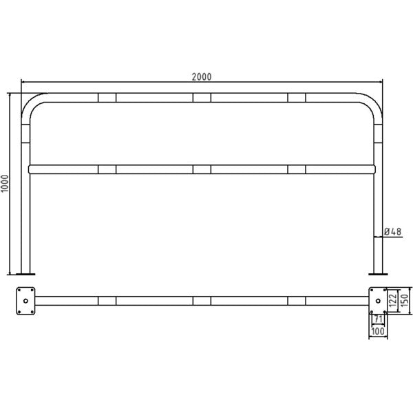 Rohrbügel aus Stahlrohr Ø 48 x 2,5 mm mit Querholm für Dübelbefestigung