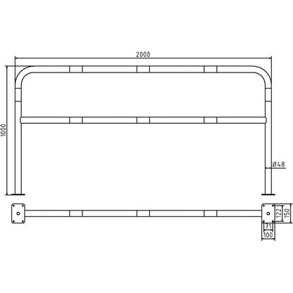 Rohrbügel aus Stahlrohr Ø 48 x 2,5 mm mit Querholm für Dübelbefestigung
