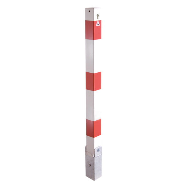 Absperrpfosten 70 x 70 mm umlegbar mit Profilzylinderschloss mit Hebe- Kippmechanik