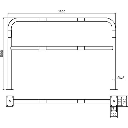 Rohrbügel aus Stahlrohr Ø 48 x 2,5 mm mit Querholm für Dübelbefestigung