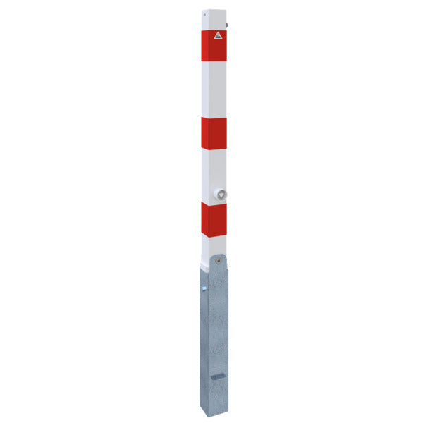 Absperrpfosten 70 x 70 mm umlegbar mit Dreikantverschluss mit Hebe- Kippmechanik