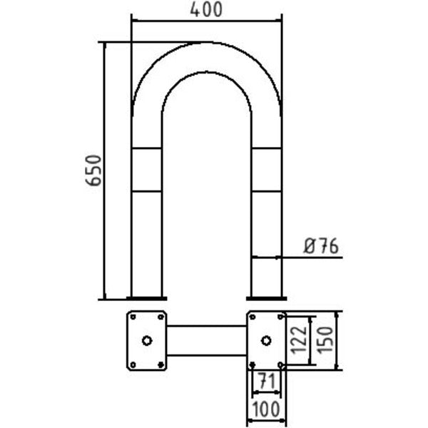 Universalbügel aus Stahlrohr Ø 76 x 2,6 mm für Dübelbefestigung