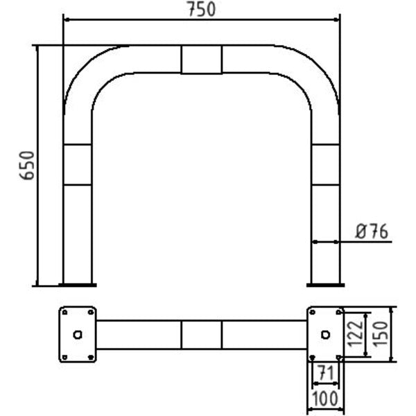 Rammschutzbügel Ø 76 x 2,6 mm ohne Querholm für Dübelbefestigung