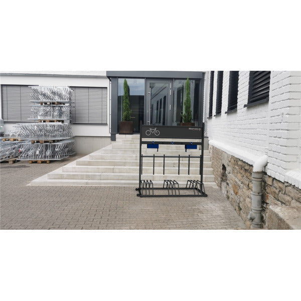 Mobiler Fahrradständer mit Werbeschild