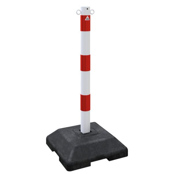 Kettenständer aus Ø 60 mm Stahlrohr weiß / rot quardratischer Fuß