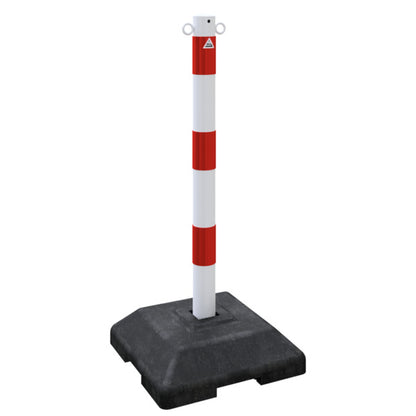 Kettenständer aus Ø 60 mm Stahlrohr weiß / rot quardratischer Fuß