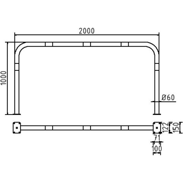 Rohrbügel aus Stahlrohr Ø 60 x 2,5 mm ohne Querholm für Dübelbefestigung