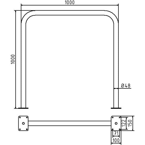 Rohrbügel aus Stahlrohr Ø 48 x 2,5 mm ohne Querholm für Dübelbefestigung