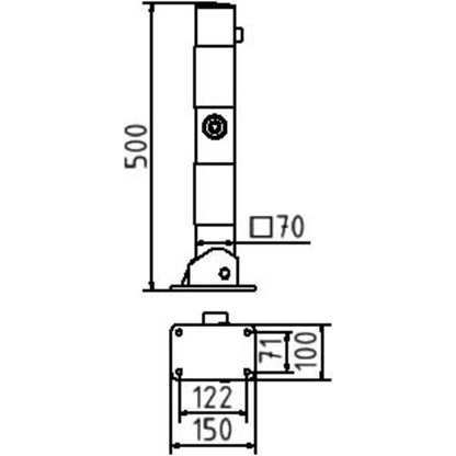 Absperrpfosten 70 x 70 mm umlegbar mit Dreikantverschluss 500 mm Überflur