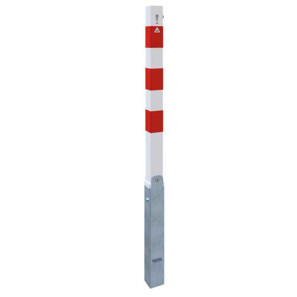 Absperrpfosten 70 x 70 mm umlegbar mit Profilzylinderschloss mit Hebe- Kippmechanik