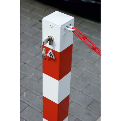 Absperrkettenpfosten 70 x 70 mm Schließmechanik mit Profilzylinderschloss