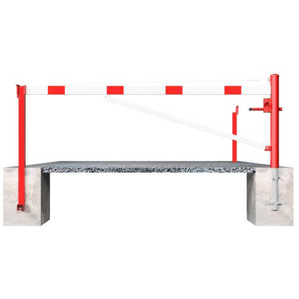 Drehschranke mit Auflagepfosten und Seilzugverstärkung