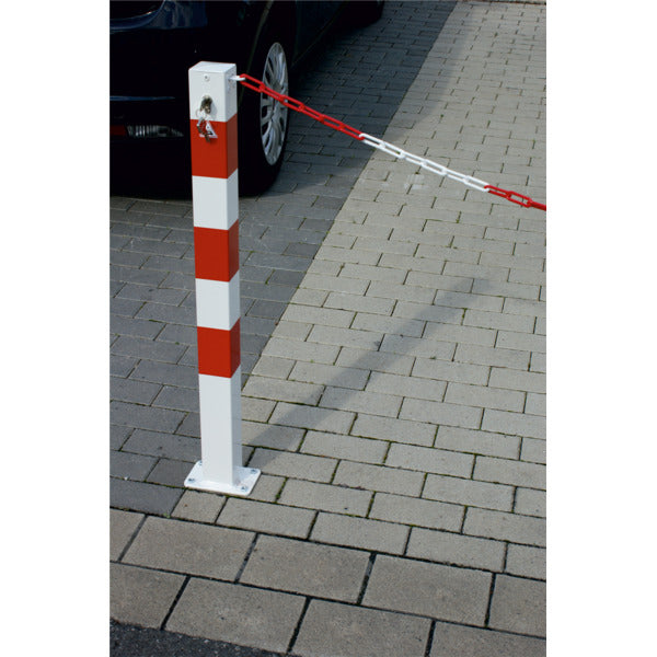 Absperrkettenpfosten 70 x 70 mm Schließmechanik mit Profilzylinderschloss