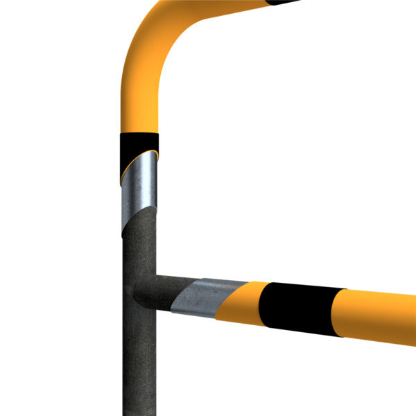 Rohrbügel aus Stahlrohr Ø 48 x 2,5 mm mit Querholm für Dübelbefestigung