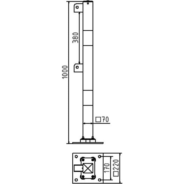 Standpfosten aus 70 x 70 mm Stahlrohr zum aufdübeln neigbar