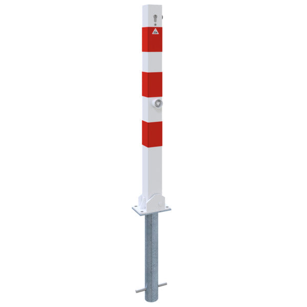 Absperrpfosten 70 x 70 mm umlegbar mit Profilzylinderschloss und Dreikantverschluss