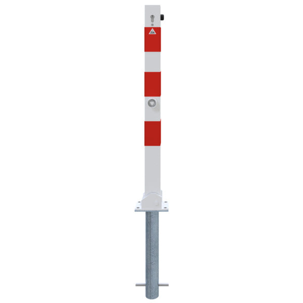 Absperrpfosten 70 x 70 mm umlegbar mit Profilzylinderschloss und Dreikantverschluss