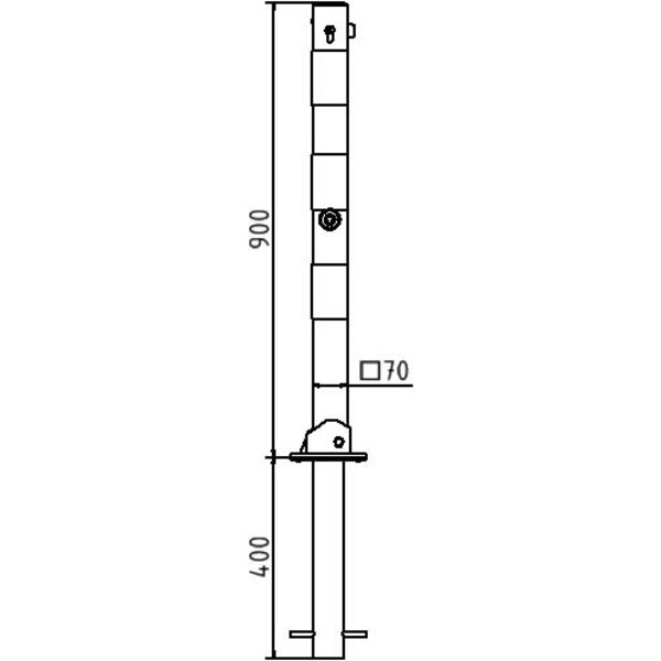 Absperrpfosten 70 x 70 mm umlegbar mit Profilzylinderschloss und Dreikantverschluss