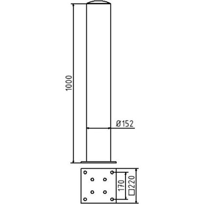 Absperrpoller Stahlrohr Ø 152 x 3,2 mm ortsfest für Dübelbefestigung