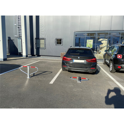 Parkplatzsperre umlegbar mit Rundzylinder selbsteinrastende Verriegelung