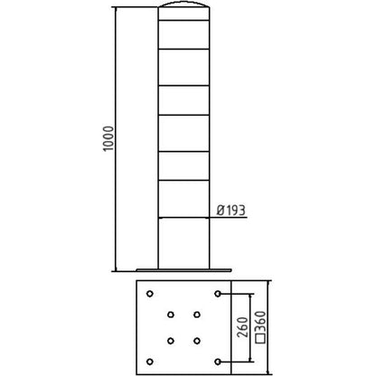 Absperrpoller Stahlrohr Ø 193 x 3,6 mm gelb / schwarz