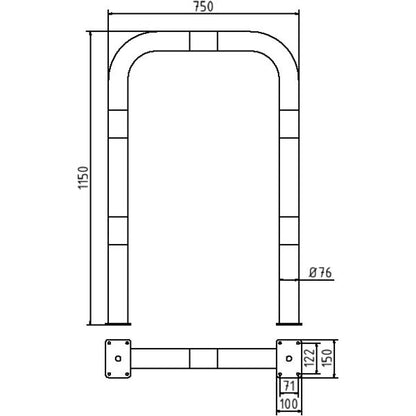 Rammschutzbügel Ø 76 x 2,6 mm ohne Querholm für Dübelbefestigung