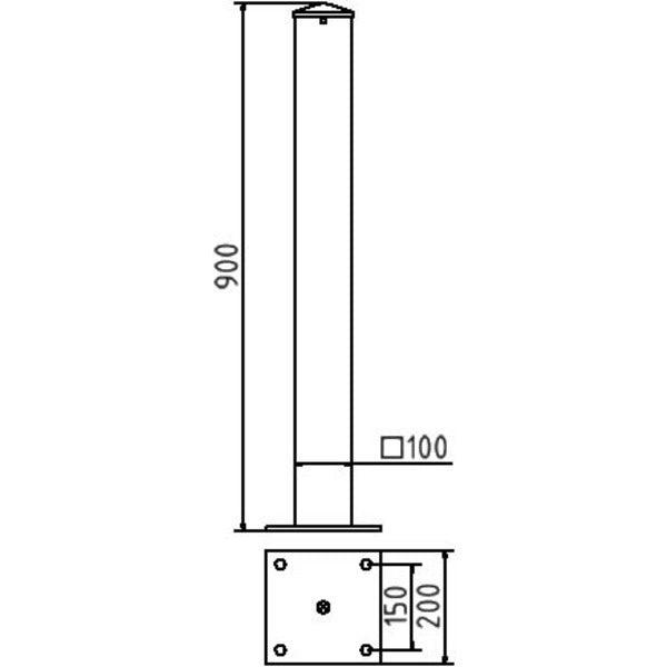 Absperrpfosten Stahlrohr 100 x 100 x 3 mm ortsfest für Dübelbefestigung