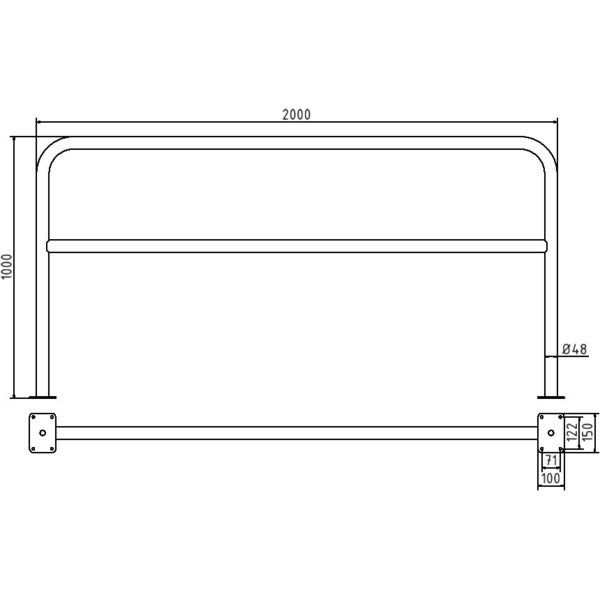 Rohrbügel aus Stahlrohr Ø 48 x 2,5 mm mit Querholm für Dübelbefestigung