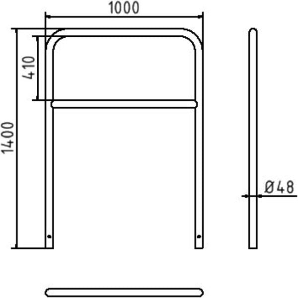 Rohrbügel aus Stahlrohr Ø 48 x 2,5 mm mit Querholm zum Einbetonieren