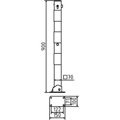 Absperrpfosten 70 x 70 mm umlegbar mit Profilzylinderschloss